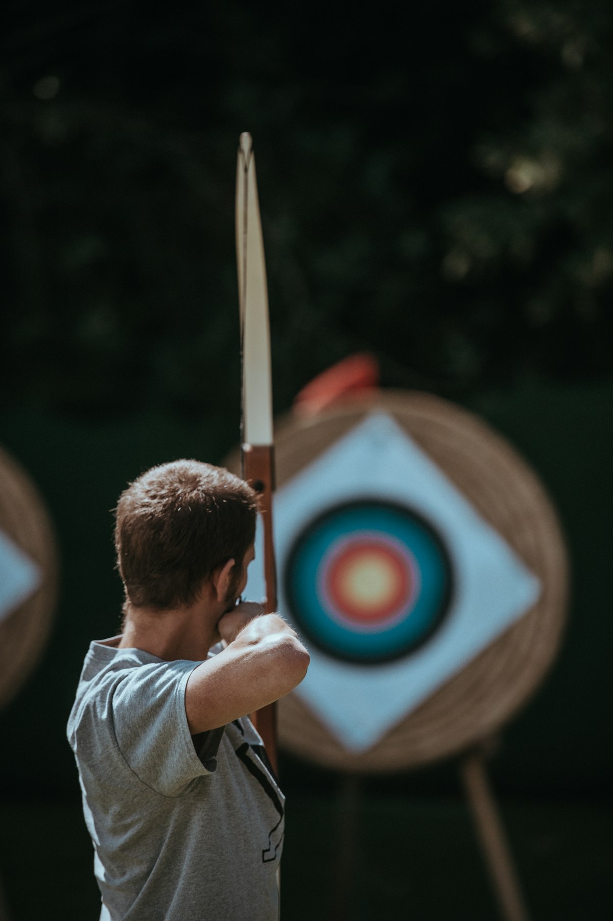 Close-up of a traditional recurve bow